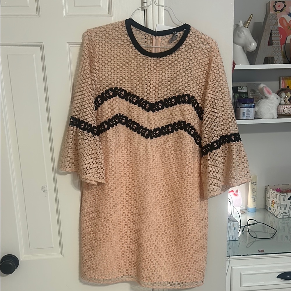 Chelsea28 Pink and Black Sheath Dress with Bell Sleeves